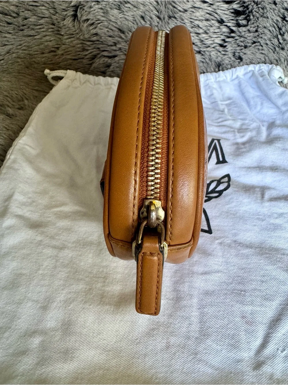 MCM Visetos Cognac Oval Crossbody Belt Bag w/ Dust Bag